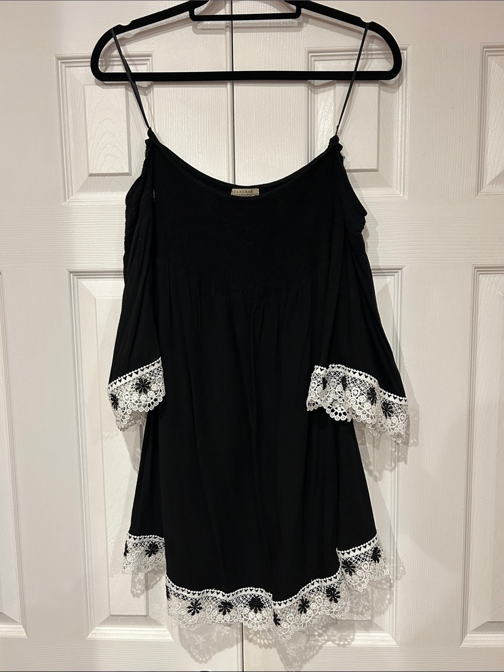 Polagram Black Off the Shoulder Lace Trim Mini Dress Size Medium
